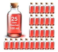 casavetro 100ml Glass Bottles with Cork Lids 25 Pcs Reusable Airtight Glass Bottle for Home Made Sloe Gin Liqueur Schnapps Wine Cider Soda Vodka Vinegar Oil Bottles - C-Mini-TR (25 x 100 ml)