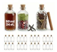 casavetro 24 Small Glass Bottles with Cork Lids 50ml - Mini Shot, Potion, Sloe Gin Bottles 50 ml - Empty Miniature Apothecary Stopper Vials, Wedding Favours for Guests, Homemade Liqueur Gifts, 7.4 cm