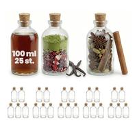 casavetro 25 Mini Glass Bottles 100ml with Cork Stopper Lids - Small Sloe Gin, Wedding Favour, Potion Bottles for Guests 100 ml - Empty Apothecary Miniature Vials, Homemade Liqueur Gifts, 10 cm Tall