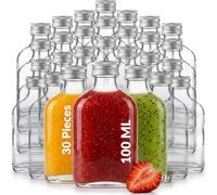 casavetro 30 100ml Glass Bottles with Screw Lids - Small Empty Flask for Bottling Homemade Sloe Gin, Vodka, Liqueur & Spirits - Refillable 100 ml Flat Hip Shape with Spare Caps Included
