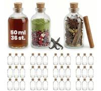 casavetro 36 Small Glass Bottles with Cork Lids 50ml - Mini Shot, Potion, Sloe Gin Bottles 50 ml - Empty Miniature Apothecary Stopper Vials, Wedding Favours for Guests, Homemade Liqueur Gifts, 7.5 cm