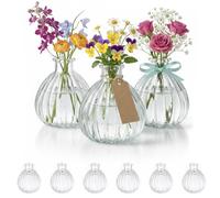 casavetro 6 Clear Small Vases for Table Decoration 200ml - Posy Bud Vase Pack for Wedding Centrepieces, Mini Glass Flower Vases 200 ml - 9.5cm Tall, Stable Base for Party & Event Tables