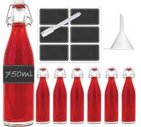casavetro 750ml Glass Bottles with Swing Top Lids 6 Pcs Reusable Airtight Preserve Bottles for Home Brewing & Baverages - Flip Top Bottles with Stoppers, Labels, Pencil, Funnel (6 x 750 ml)