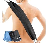 CASAVIDA Back Scrubber for Shower Nylon Bath Towel Washer Exfoliating Washcloth Rear Japanese Stretchable Strap Wash Cloth Body Exfoliation 2 Pack (Blue + Charcoal Gray)