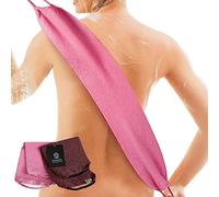 CASAVIDA Back Scrubber for Shower Nylon Bath Towel Washer Exfoliating Washcloth Rear Japanese Stretchable Strap Wash Cloth Body Exfoliation 2 Pack (Pink + Wine Red)