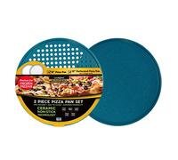 casaWare 2pc Ultimate Pizza Pan Set, 12-inch Ceramic Coated NonStick & Perforated Pizza Pans, Blue Granite