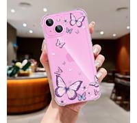 CASBST Clear Case Compatible with iPhone 13, Cute Butterfly Print Protective Cover for Girls Women, Slim Soft TPU Four Corners Shockproof Case for iPhone 13 - Purple Butterfly
