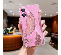 CASBST Clear Case Compatible with iPhone 16, Cute Butterfly Print Protective Cover for Girls Women, Slim Soft TPU Four Corners Shockproof Case for iPhone 16 - Dark Pink Butterfly