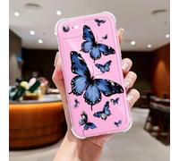 CASBST Clear Case Compatible with iPhone SE/8/7, Cute Butterfly Print Protective Cover for Girls Women, Slim Soft TPU Four Corners Shockproof Case for iPhone SE/8/7 - Blue Butterfly