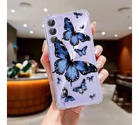 CASBST Clear Case Compatible with Samsung Galaxy A15 5G, Cute Butterfly Print Protective Cover for Girls Women, Slim Soft TPU Four Corners Shockproof Case for Samsung A15 - Blue Butterfly