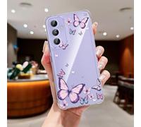 CASBST Clear Case Compatible with Samsung Galaxy A54 5G, Cute Butterfly Print Protective Cover for Girls Women, Slim Soft TPU Four Corners Shockproof Case for Samsung A54 - Purple Butterfly