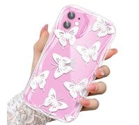 CASBST Compatible for iPhone 11 Case, Pretty Butterfly Print Three-dimensional Wave Clear Case for Girls Women, Soft Full Package Anti-fall Cover for iPhone 11, White Butterfly