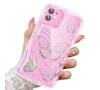 CASBST Compatible for iPhone 11 Case, Pretty Butterfly Print Three-dimensional Wave Clear Case for Girls Women, Soft Full Package Anti-fall Cover for iPhone 11, Silver Butterfly