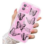 CASBST Compatible for iPhone 11 Case, Pretty Butterfly Print Three-dimensional Wave Clear Case for Girls Women, Soft Full Package Anti-fall Cover for iPhone 11, Black Butterfly