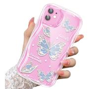 CASBST Compatible for iPhone 12 Case, Pretty Butterfly Print Three-dimensional Wave Clear Case for Girls Women, Soft Full Package Anti-fall Cover for iPhone 12, Water Blue Butterfly