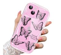 CASBST Compatible for iPhone 14 Case, Pretty Butterfly Print Three-dimensional Wave Clear Case for Girls Women, Soft Full Package Anti-fall Cover for iPhone 14, Black Butterfly
