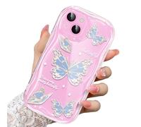 CASBST Compatible for iPhone 15 Case, Pretty Butterfly Print Three-dimensional Wave Clear Case for Girls Women, Soft Full Package Anti-fall Cover for iPhone 15, Water Blue Butterfly