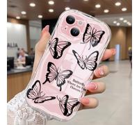 CASBST Compatible for iPhone 15 Case, Pretty Butterfly Print Three-dimensional Wave Clear Case for Girls Women, Soft Full Package Anti-fall Cover for iPhone 15, Black Butterfly