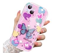 CASBST Compatible for iPhone 15 Case, Pretty Butterfly Print Three-dimensional Wave Clear Case for Girls Women, Soft Full Package Anti-fall Cover for iPhone 15, Color Butterfly
