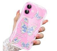 CASBST Compatible for iPhone 16 Case, Pretty Butterfly Print Three-dimensional Wave Clear Case for Girls Women, Soft Full Package Anti-fall Cover for iPhone 16, Water Blue Butterfly
