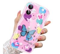 CASBST Compatible for iPhone 16 Case, Pretty Butterfly Print Three-dimensional Wave Clear Case for Girls Women, Soft Full Package Anti-fall Cover for iPhone 16, Color Butterfly