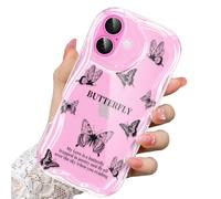 CASBST Compatible for iPhone 16 Case, Pretty Butterfly Print Three-dimensional Wave Clear Case for Girls Women, Soft Full Package Anti-fall Cover for iPhone 16, Shadow Dance Black