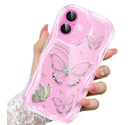 CASBST Compatible for iPhone 16 Case, Pretty Butterfly Print Three-dimensional Wave Clear Case for Girls Women, Soft Full Package Anti-fall Cover for iPhone 16, Silver Butterfly