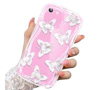 CASBST Compatible for iPhone SE/8/7 Case, Pretty Butterfly Print Three-dimensional Wave Clear Case for Girls Women, Soft Full Package Anti-fall Cover for iPhone SE/8/7, White Butterfly