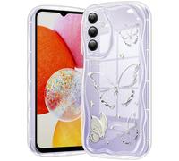 CASBST Compatible for Samsung Galaxy A14 5G Case, Pretty Butterfly Print Three-dimensional Wave Clear Case for Girls Women, Soft Full Package Anti-fall Cover for Galaxy A14 5G, Silver Butterfly