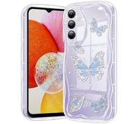 CASBST Compatible for Samsung Galaxy A14 5G Case, Pretty Butterfly Print Three-dimensional Wave Clear Case for Girls Women, Soft Full Package Anti-fall Cover for Galaxy A14 5G, Water Blue Butterfly