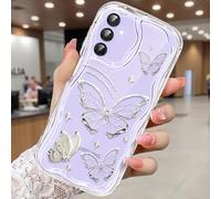 CASBST Compatible for Samsung Galaxy A15 5G Case, Pretty Butterfly Print Three-dimensional Wave Clear Case for Girls Women, Soft Full Package Anti-fall Cover for Galaxy A15 5G, Silver Butterfly