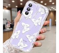 CASBST Compatible for Samsung Galaxy A15 5G Case, Pretty Butterfly Print Three-dimensional Wave Clear Case for Girls Women, Soft Full Package Anti-fall Cover for Galaxy A15 5G, White Butterfly