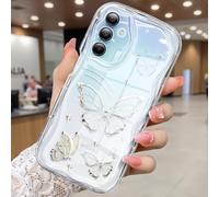CASBST Compatible for Samsung Galaxy A15 5G Case, Pretty Butterfly Print Three-dimensional Wave Clear Case for Girls Women, Soft Full Package Anti-fall Cover for Galaxy A15 5G, Silver Butterfly