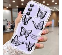CASBST Compatible for Samsung Galaxy A15 5G Case, Pretty Butterfly Print Three-dimensional Wave Clear Case for Girls Women, Soft Full Package Anti-fall Cover for Galaxy A15 5G, Black Butterfly
