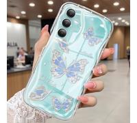 CASBST Compatible for Samsung Galaxy A16 5G Case, Pretty Butterfly Print Three-dimensional Wave Clear Case for Girls Women, Soft Full Package Anti-fall Cover for Galaxy A16 5G, Water Blue Butterfly