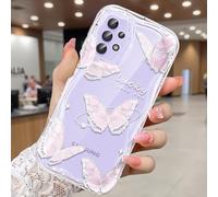 CASBST Compatible for Samsung Galaxy A32 5G Case, Pretty Butterfly Print Three-dimensional Wave Clear Case for Girls Women, Soft Full Package Anti-fall Cover for Galaxy A32 5G, Pink Butterfly