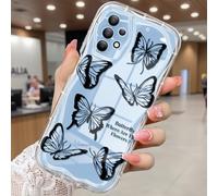 CASBST Compatible for Samsung Galaxy A32 5G Case, Pretty Butterfly Print Three-dimensional Wave Clear Case for Girls Women, Soft Full Package Anti-fall Cover for Galaxy A32 5G, Black Butterfly
