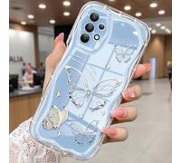 CASBST Compatible for Samsung Galaxy A32 5G Case, Pretty Butterfly Print Three-dimensional Wave Clear Case for Girls Women, Soft Full Package Anti-fall Cover for Galaxy A32 5G, Silver Butterfly