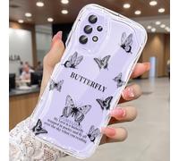 CASBST Compatible for Samsung Galaxy A32 5G Case, Pretty Butterfly Print Three-dimensional Wave Clear Case for Girls Women, Soft Full Package Anti-fall Cover for Galaxy A32 5G, Shadow Dance Black