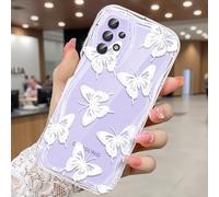 CASBST Compatible for Samsung Galaxy A32 5G Case, Pretty Butterfly Print Three-dimensional Wave Clear Case for Girls Women, Soft Full Package Anti-fall Cover for Galaxy A32 5G, White Butterfly