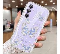 CASBST Compatible for Samsung Galaxy A35 5G Case, Pretty Butterfly Print Three-dimensional Wave Clear Case for Girls Women, Soft Full Package Anti-fall Cover for Galaxy A35 5G, Water Blue Butterfly