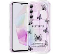 CASBST Compatible for Samsung Galaxy A35 5G Case, Pretty Butterfly Print Three-dimensional Wave Clear Case for Girls Women, Soft Full Package Anti-fall Cover for Galaxy A35 5G, Shadow Dance Black
