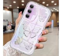 CASBST Compatible for Samsung Galaxy A35 5G Case, Pretty Butterfly Print Three-dimensional Wave Clear Case for Girls Women, Soft Full Package Anti-fall Cover for Galaxy A35 5G, Silver Butterfly