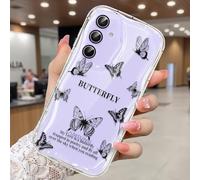 CASBST Compatible for Samsung Galaxy A35 5G Case, Pretty Butterfly Print Three-dimensional Wave Clear Case for Girls Women, Soft Full Package Anti-fall Cover for Galaxy A35 5G, Shadow Dance Black