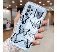 CASBST Compatible for Samsung Galaxy A53 5G Case, Pretty Butterfly Print Three-dimensional Wave Clear Case for Girls Women, Soft Full Package Anti-fall Cover for Galaxy A53 5G, Black Butterfly