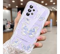 CASBST Compatible for Samsung Galaxy A53 5G Case, Pretty Butterfly Print Three-dimensional Wave Clear Case for Girls Women, Soft Full Package Anti-fall Cover for Galaxy A53 5G, Water Blue Butterfly