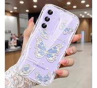 CASBST Compatible for Samsung Galaxy A54 5G Case, Pretty Butterfly Print Three-dimensional Wave Clear Case for Girls Women, Soft Full Package Anti-fall Cover for Galaxy A54 5G, Water Blue Butterfly