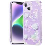 CASBST Compatible with iPhone 14 Case, Clear Case with Cute Butterfly Floral Pattern Design for Girls Women, Slim Soft TPU Protective Sparkle Glitter Cover for iPhone 14 (Crystal Butterfly)
