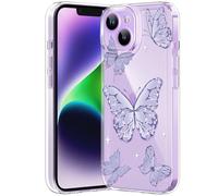CASBST Compatible with iPhone 14 Case, Clear Case with Cute Butterfly Pattern Design for Girls Women, Slim Soft TPU Shockproof Protective Aesthetic Cover for iPhone 14 (Light Purple Butterfly)