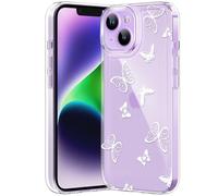 CASBST Compatible with iPhone 14 Case, Clear Case with Cute Butterfly Pattern Design for Girls Women, Slim Soft TPU Shockproof Protective Aesthetic Phone Cover for iPhone 14 (White Butterfly)